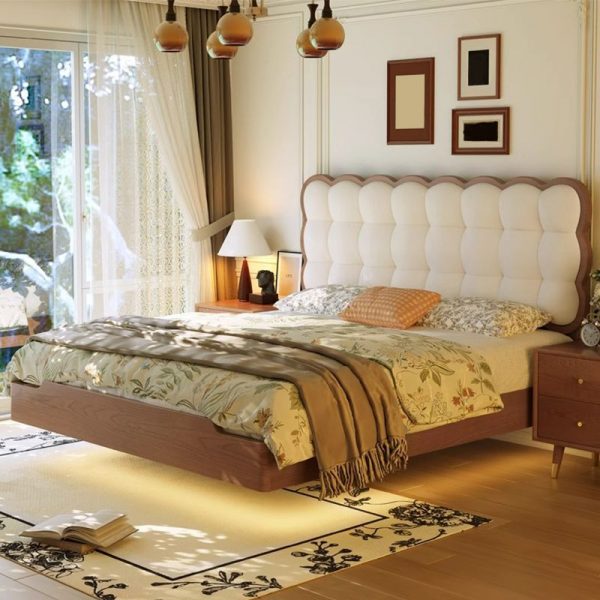 "Luxurious Cherry Wood Standard Kids Bed with Artificial Leather & Gender Neutral Headboard"