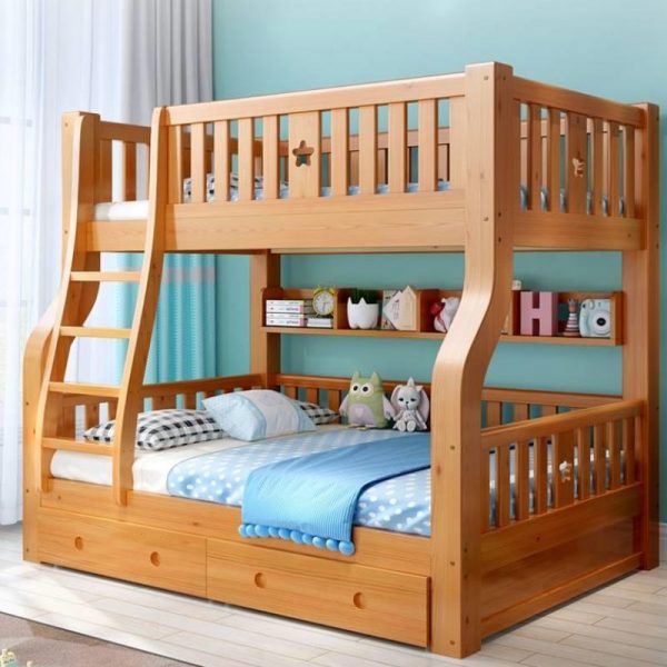 "Sepia Kids Bunk Bed with 6 Drawers, Underbed Storage, Book Rack, Stairs, Guardrail, and Multiple Mattress Sizes"