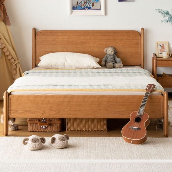 "Antique Style Cherry Wood Standard Children Bed in Natural Finish with Headboard, Gender Neutral"