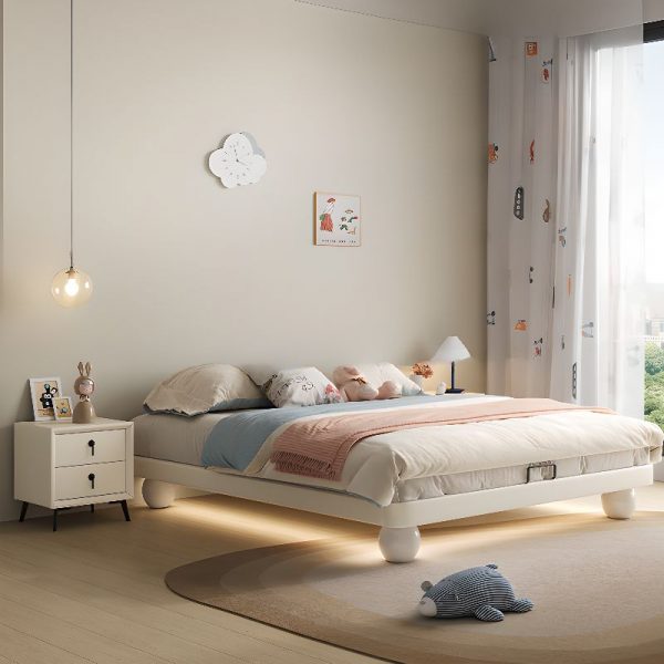 "White Simplistic Lumber Material Standard Children Bed for Gender Neutral"