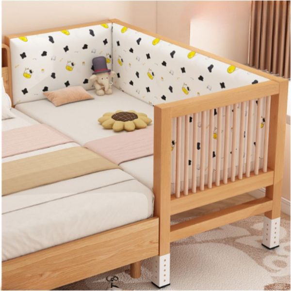 "Natural Finish Contemporary Natural Wood Standard Kids Bed with Coir Mattress & Headboard, Gender Neutral"