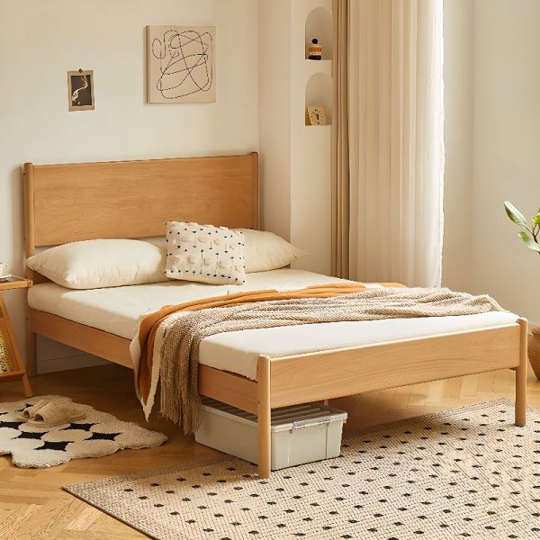 "Wood Grain Modern Wood Standard Kids Bed with Coir Mattress & Headboard for Gender Neutral"